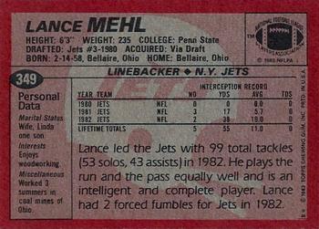 1983 Topps #349 Lance Mehl Back