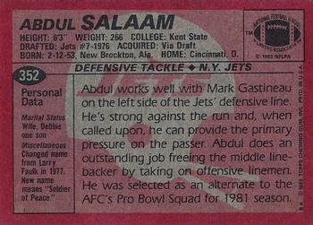 1983 Topps #352 Abdul Salaam Back