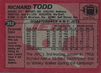 1983 Topps #353 Richard Todd Back