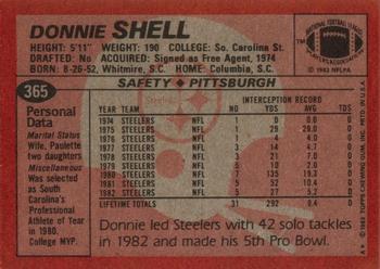 1983 Topps #365 Donnie Shell Back