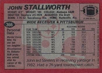 1983 Topps #366 John Stallworth Back
