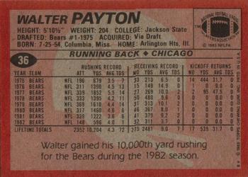 1983 Topps #36 Walter Payton Back