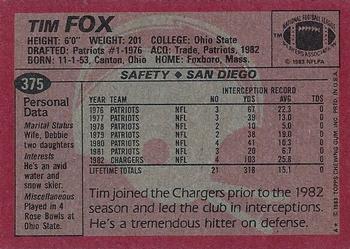1983 Topps #375 Tim Fox Back