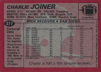 1983 Topps #377 Charlie Joiner Back