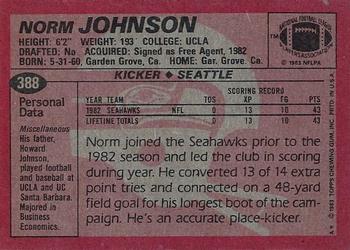 1983 Topps #388 Norm Johnson Back