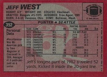 1983 Topps #392 Jeff West Back