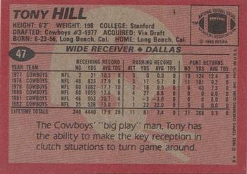 1983 Topps #47 Tony Hill Back