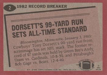 1983 Topps #2 Tony Dorsett Back