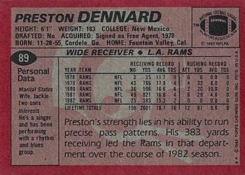 1983 Topps #89 Preston Dennard Back
