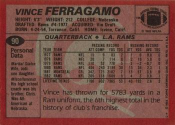 1983 Topps #90 Vince Ferragamo Back
