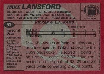 1983 Topps #93 Mike Lansford Back