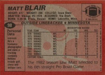 1983 Topps #98 Matt Blair Back