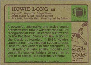 1984 Topps #111 Howie Long Back