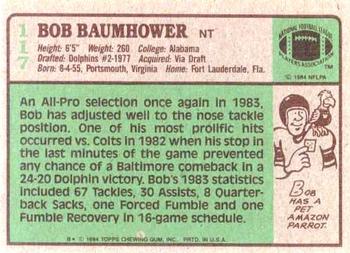 1984 Topps #117 Bob Baumhower Back
