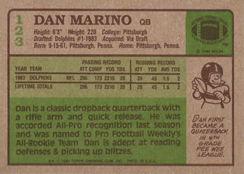 1984 Topps #123 Dan Marino Back