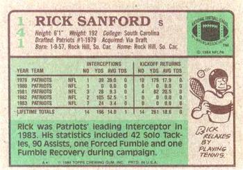 1984 Topps #141 Rick Sanford Back