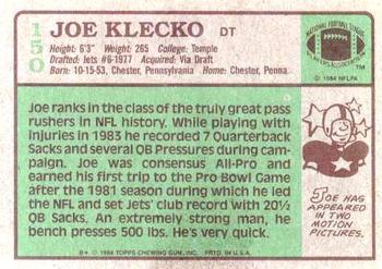 1984 Topps #150 Joe Klecko Back