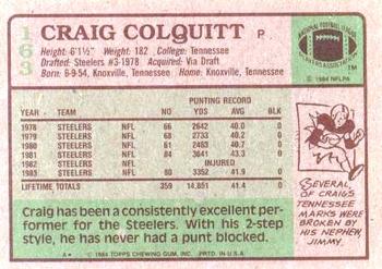 1984 Topps #163 Craig Colquitt Back