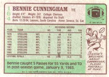 1984 Topps #164 Bennie Cunningham Back