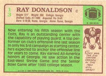 1984 Topps #13 Ray Donaldson Back