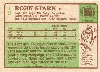 1984 Topps #19 Rohn Stark Back