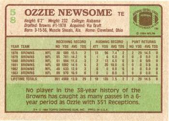 1984 Topps #58 Ozzie Newsome Back