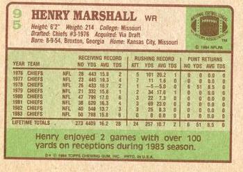 1984 Topps #95 Henry Marshall Back