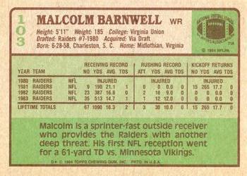1984 Topps #103 Malcolm Barnwell Back