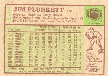 1984 Topps #114 Jim Plunkett Back