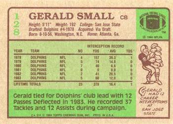 1984 Topps #128 Gerald Small Back