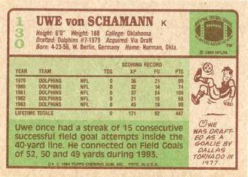 1984 Topps #130 Uwe Von Schamann Back