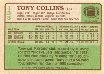 1984 Topps #133 Tony Collins Back