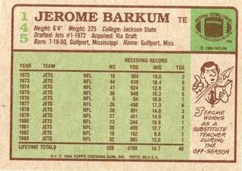 1984 Topps #145 Jerome Barkum Back