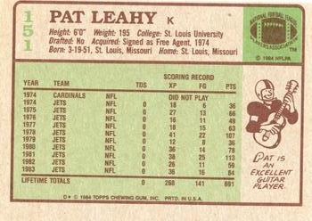 1984 Topps #151 Pat Leahy Back