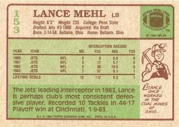 1984 Topps #153 Lance Mehl Back
