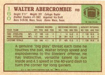 1984 Topps #160 Walter Abercrombie Back