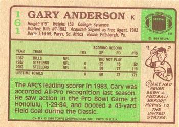 1984 Topps #161 Gary Anderson Back