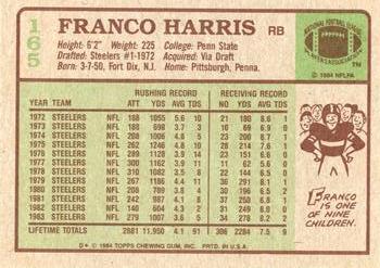 1984 Topps #165 Franco Harris Back