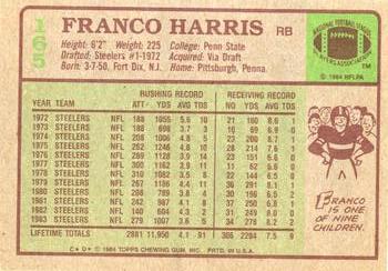 1984 Topps #165 Franco Harris Back