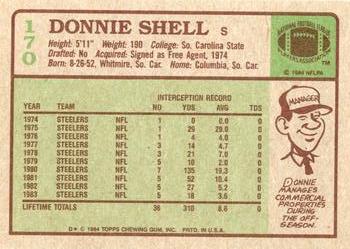 1984 Topps #170 Donnie Shell Back