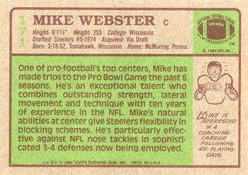 1984 Topps #171 Mike Webster Back