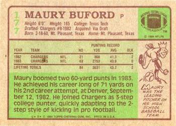 1984 Topps #177 Maury Buford Back