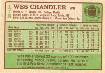 1984 Topps #178 Wes Chandler Back