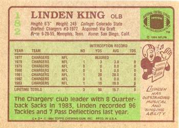 1984 Topps #182 Linden King Back
