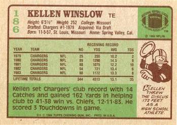 1984 Topps #186 Kellen Winslow Back