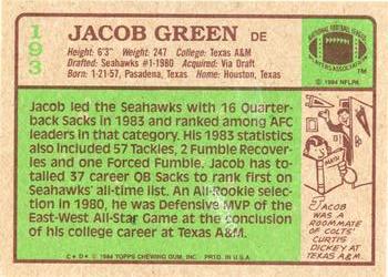 1984 Topps #193 Jacob Green Back