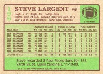 1984 Topps #196 Steve Largent Back