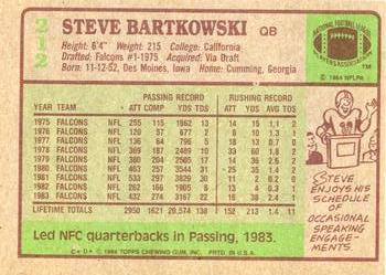 1984 Topps #212 Steve Bartkowski Back