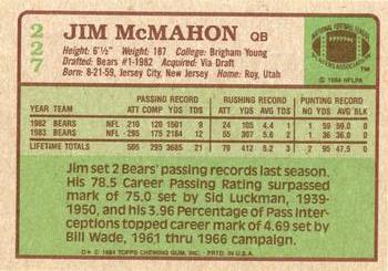 1984 Topps #227 Jim McMahon Back
