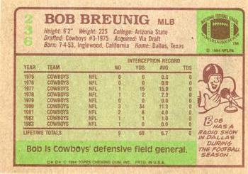 1984 Topps #236 Bob Breunig Back